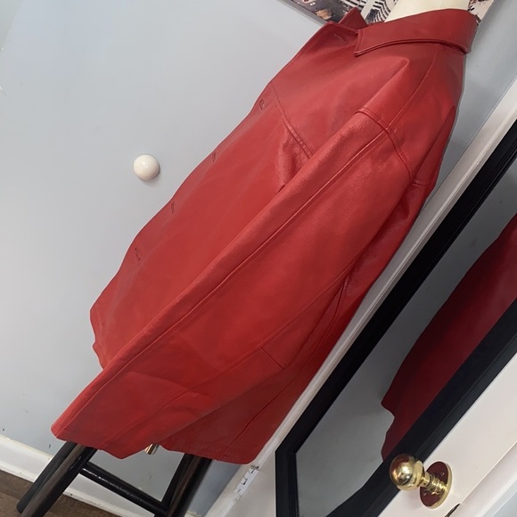 VNTG RED FULL GRAIN LEATHER W/ZIP OUT LINING DEEP POCKETS SEXY JACKET MADE IN US - Picture 6 of 14